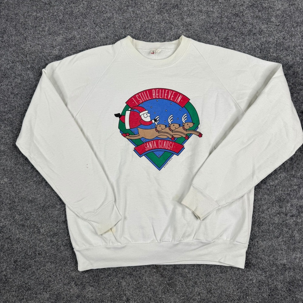Belton Sweatshirt Mens Size L White Vintage Hallmark Santa Claus Graphic Top